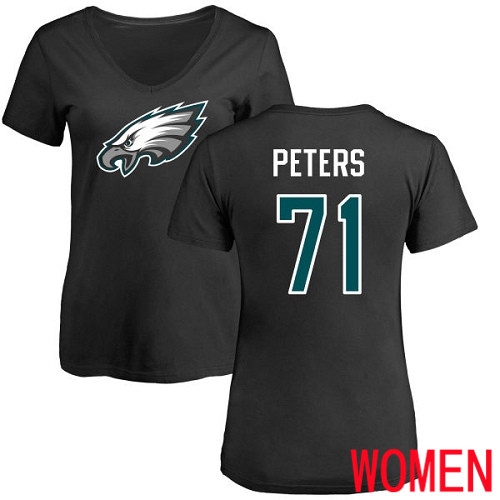 Women Philadelphia Eagles #71 Jason Peters Black Name and Number Logo Slim Fit NFL T Shirt